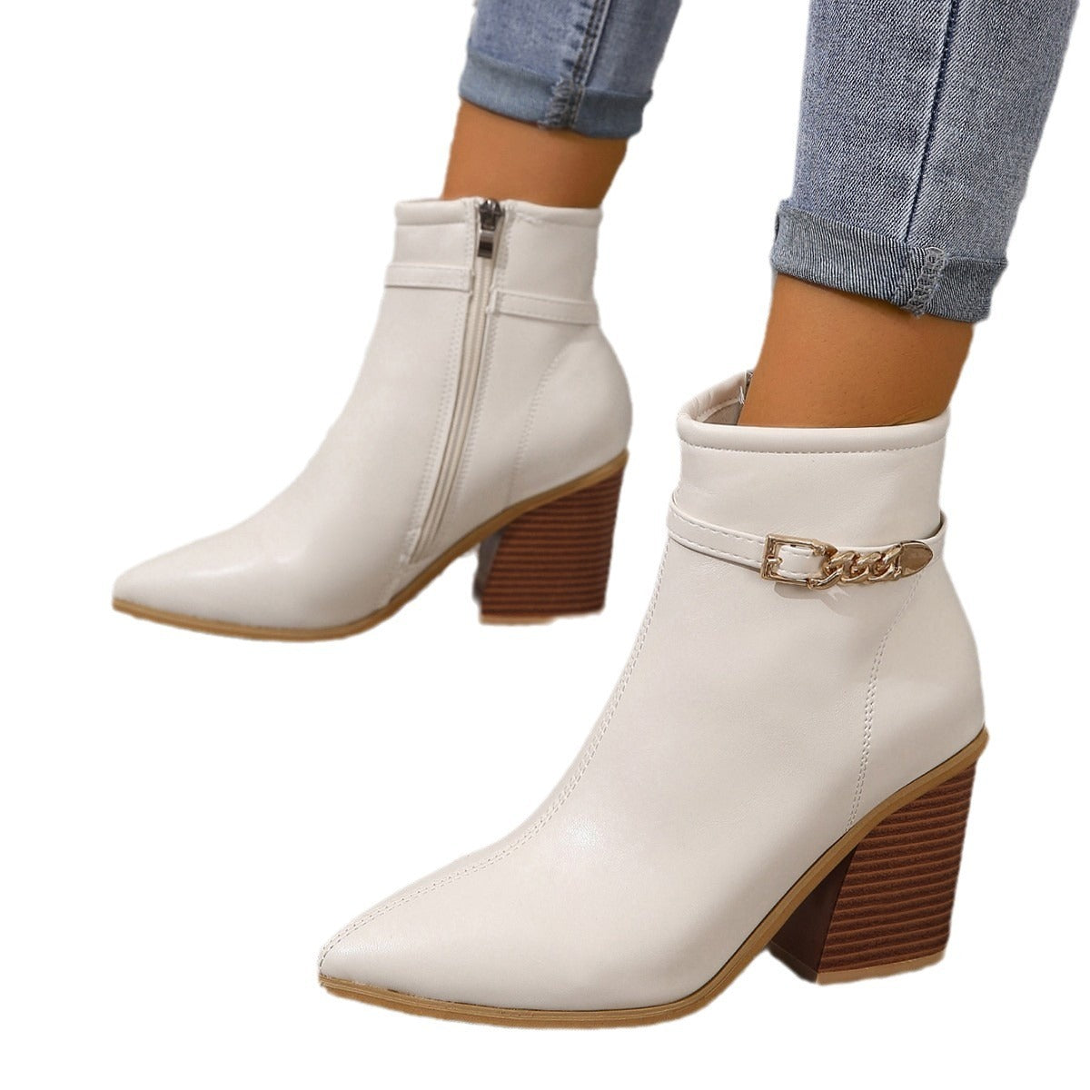 Plus Size Women's High Heel Martin Boots with Side Zipper and Pointed Toe