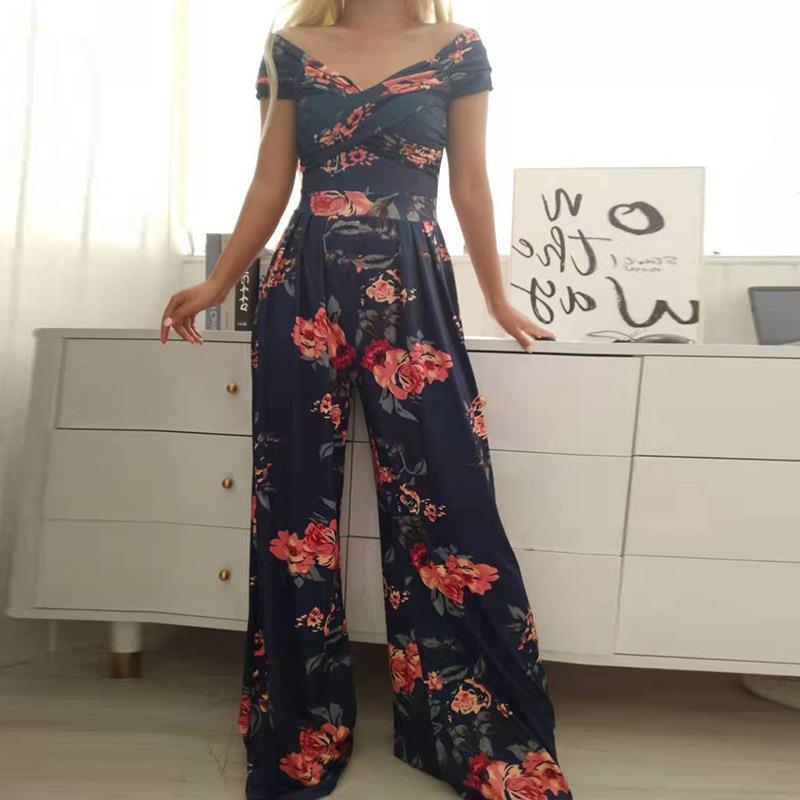 Women's Fashion One-shoulder Print Temperament Jumpsuit