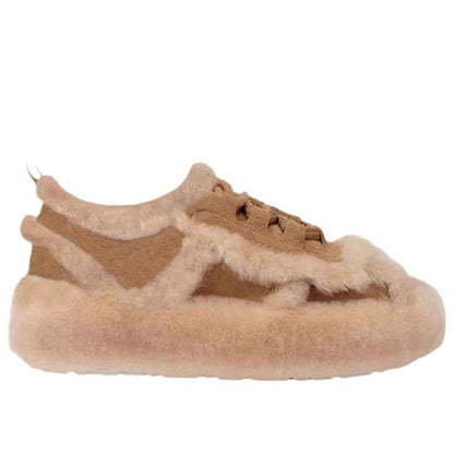 Woman's Thick Sole Lamb Wool Outerwear Half Slippers