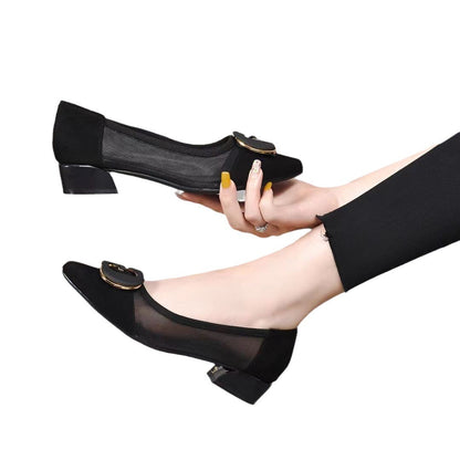 Women's Pointed-Toe Hollowed Pumps with Metal Buckle