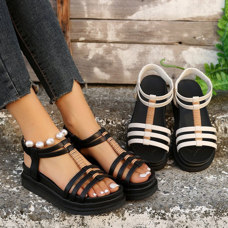 Summer Beach Shoes for Women: Wedges Platform Sandals with Strap Design