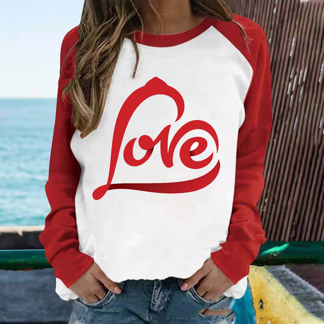 Plus Size Women's Color Matching Printing Love T-shirt