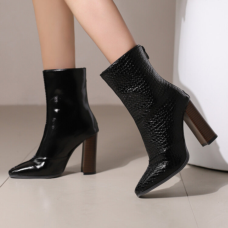 Women's Fleece-Lined High Heel Ankle Boots - French Style for Autumn & Winter