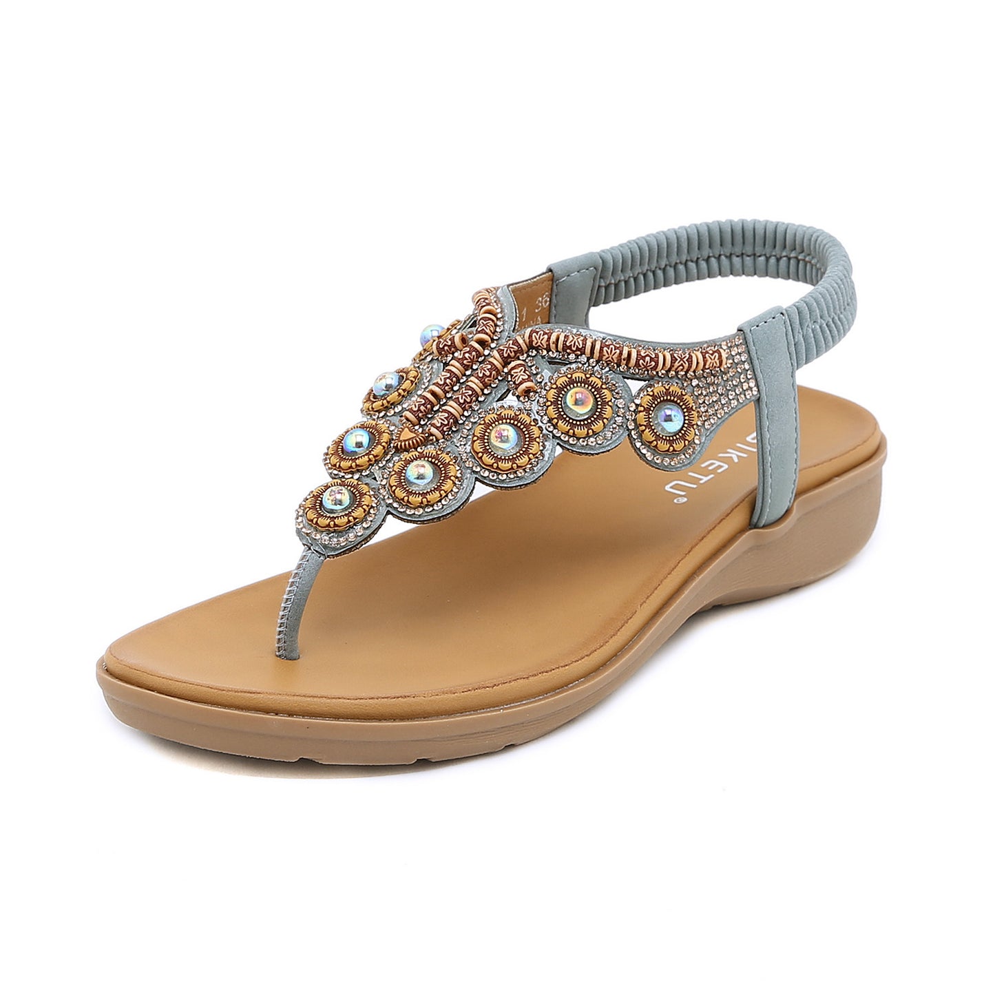 Women's Bohemian Beaded Sandals – Rhinestone Buckle Design