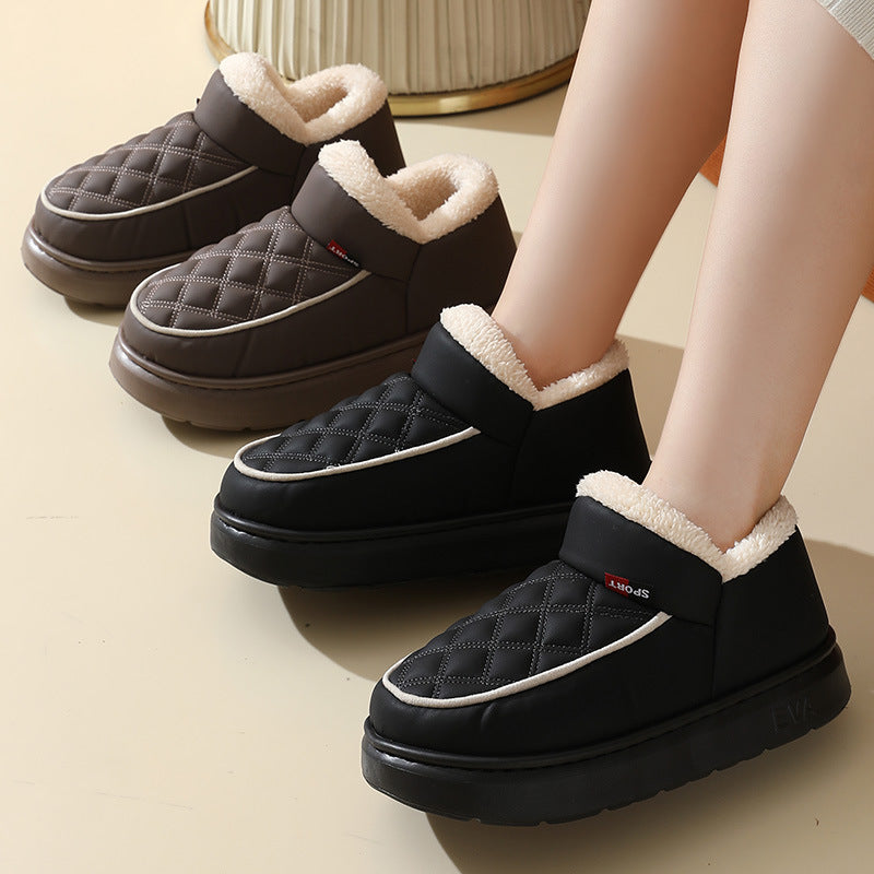 Winter Plush Cotton Shoes – Warm Thick-Bottom Waterproof Home Slippers for Women