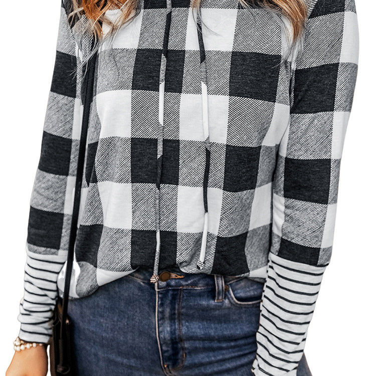 Casual Plaid Stitching Hoodie For Women