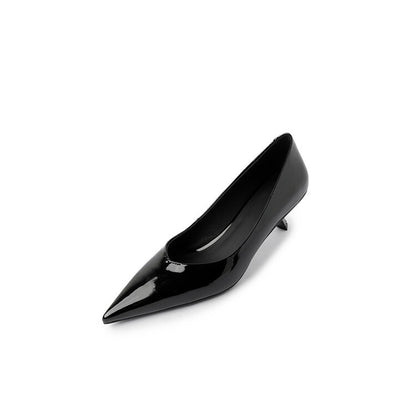 Korean Style Stiletto Heel Pointed Toe V-Shaped Mouth Pumps in Patent Sheepskin