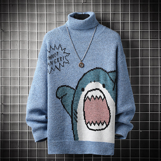 Spot Male Youth Loose Casual Cartoon Shark Knitted Bottoming Shirt Sweater