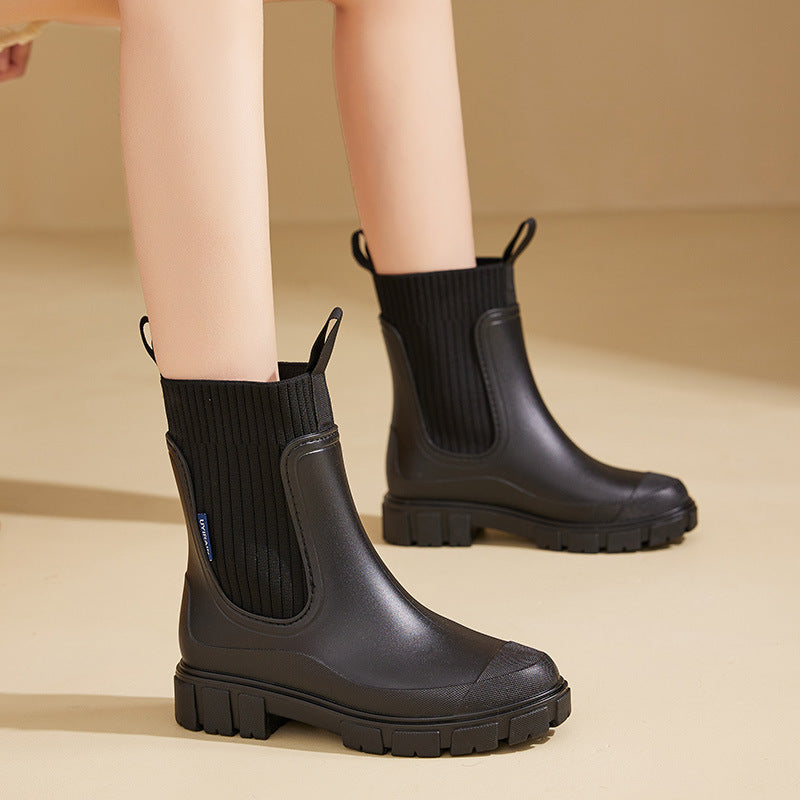 Women's Wear-Resistant Waterproof Rain Boots with Height-Boosting, Non-Slip Sole