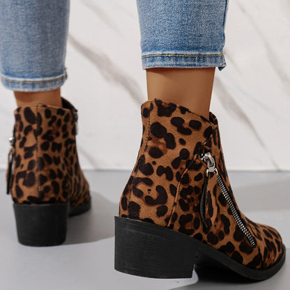 Women's Suede Chunky Heel Booties with Rubber Sole