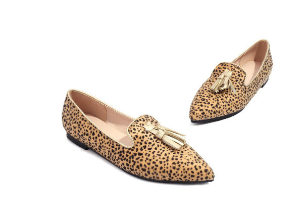 Women's Cow Print Tassel Casual Loafers