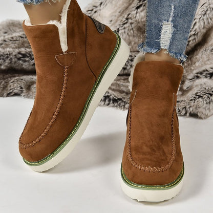 Women's Plus Size Solid Color Wedge Slip-on Warm Snow Booties