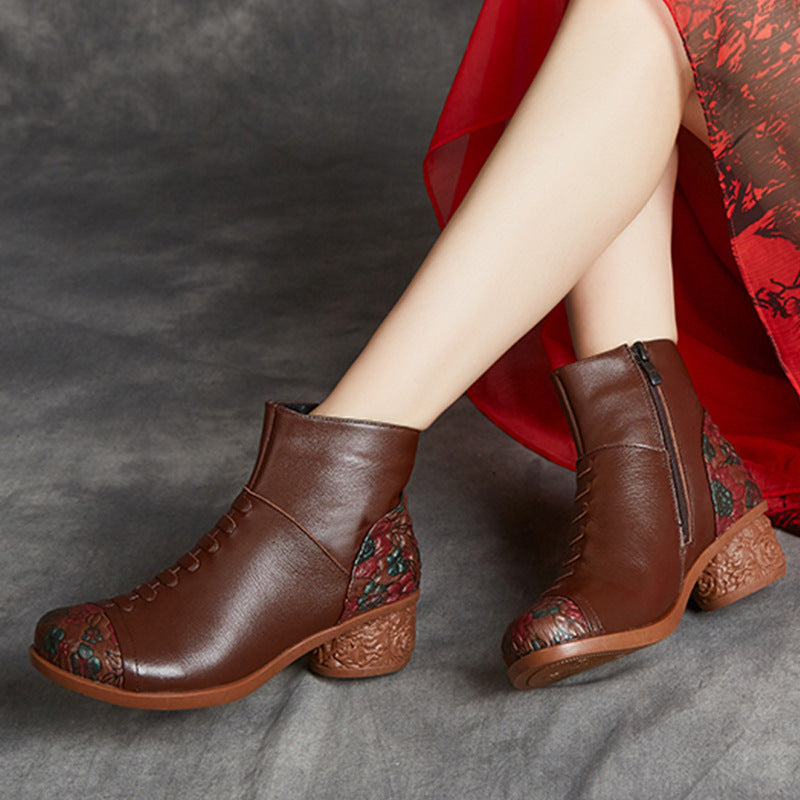 Velvet-Lined Genuine Leather Mother Shoes