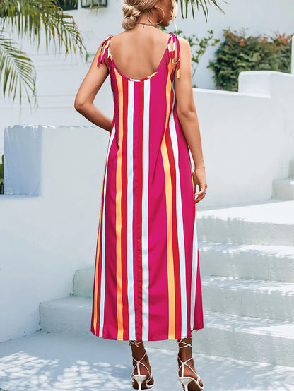 Four Sided Elastic Striped Long Skirt