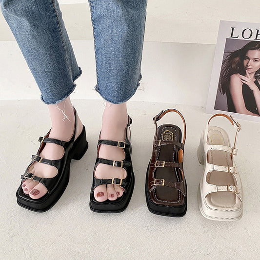 Roman Sandals Women's Vintage Peep-toe One-line Belt