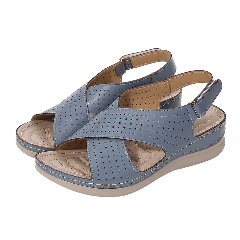 Breathable Velcro Cutout Wedge Sandals for Women