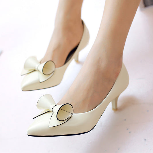 Bowknot Medium Heel Shoes Pointed Small