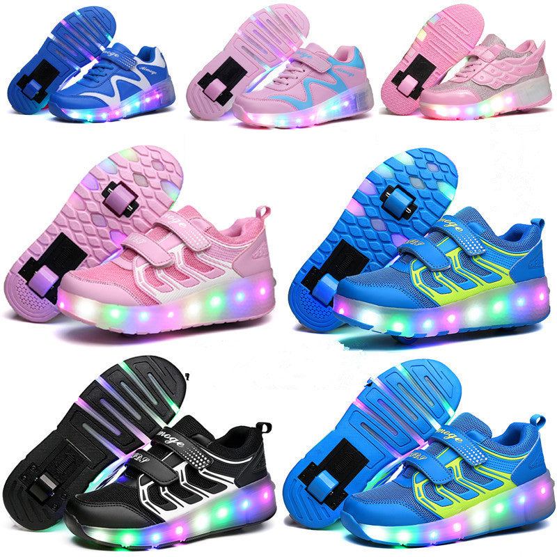 Colorful Led Rechargeable Light Two-Wheel Runaway Shoes Children's Luminous Pulley Shoes