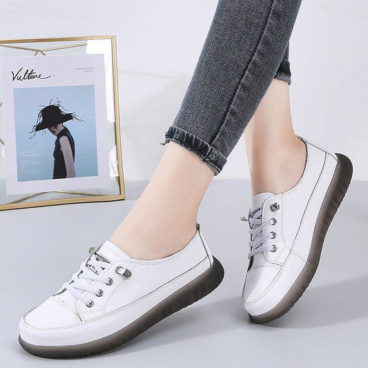 Women's Fashionable Leather Low-Cut Sneakers with Casual Soft Bottom