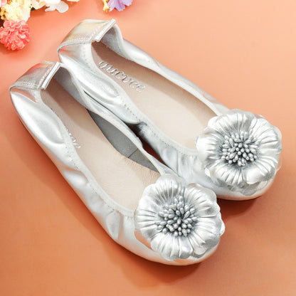 Women's Leather Flower Shoes Shallow Flat Sole