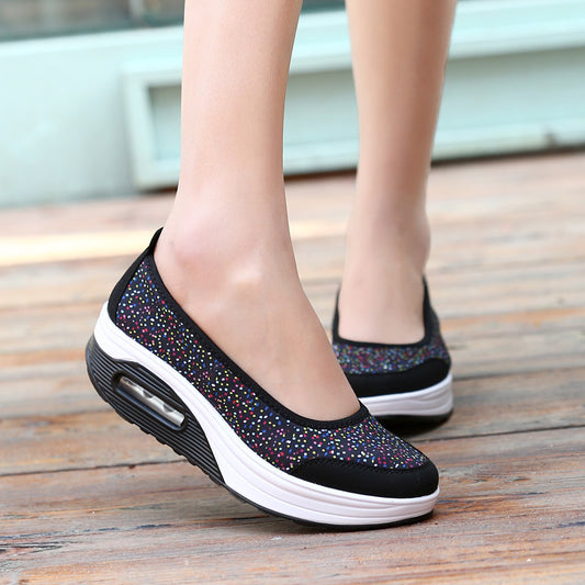 Breathable Mesh Rocking Shoes with Shallow Mouth and Heightening, Old Beijing Cloth Style