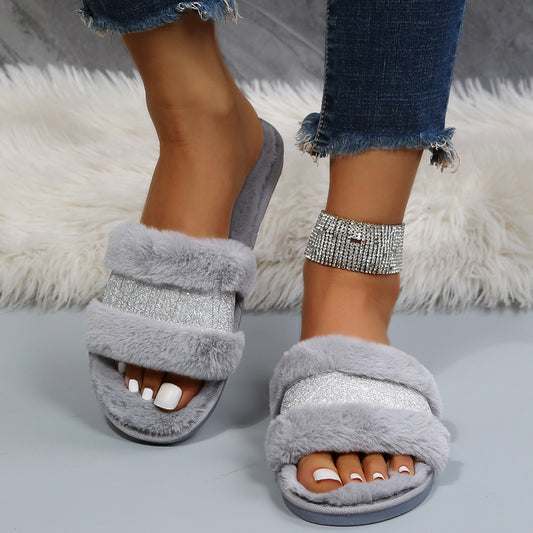 Women's Fashion Personality Warm Color Fur Slippers