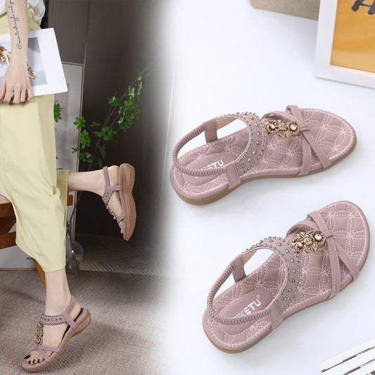 Bohemian Rhinestone Comfortable Round Toe Flat Shoes