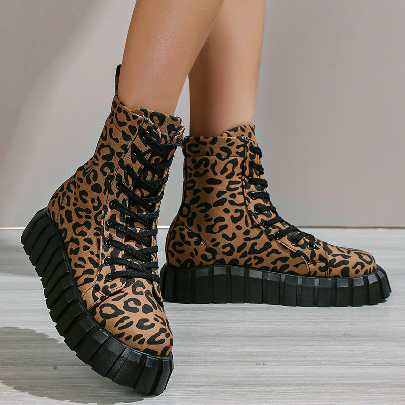 Leopard Print Platform Boots for Women