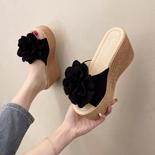 Women Wedge Slippers Summer Beach Platform Shoes Flower Peep Toe Female Sandals