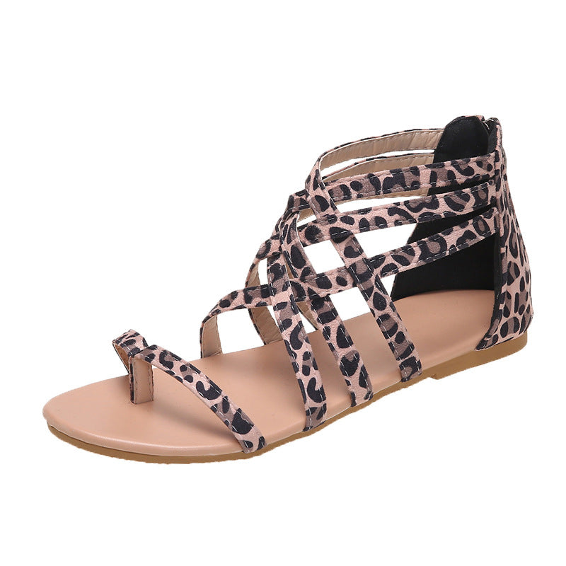 Women's Woven Cross Strap Back Zipper Sandals