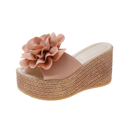 Women Wedge Slippers Summer Beach Platform Shoes Flower Peep Toe Female Sandals