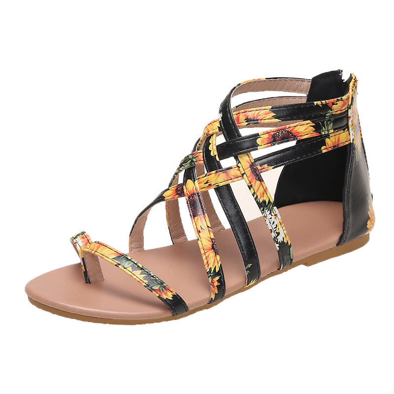 Women's Woven Cross Strap Back Zipper Sandals