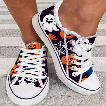 Personality Graffiti Halloween Thanksgiving Print Casual Canvas Shoes Women