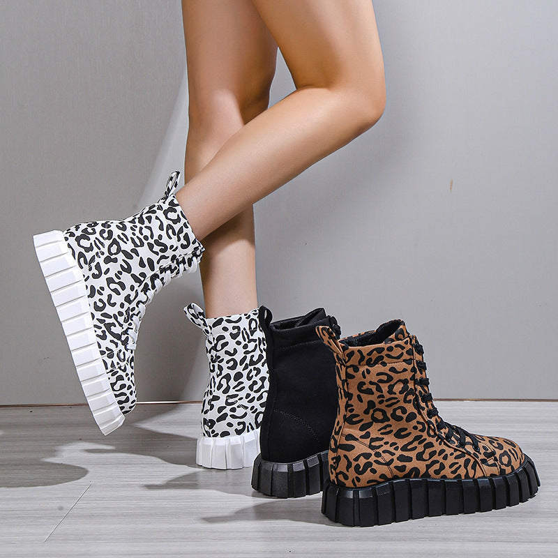 Leopard Print Platform Boots for Women