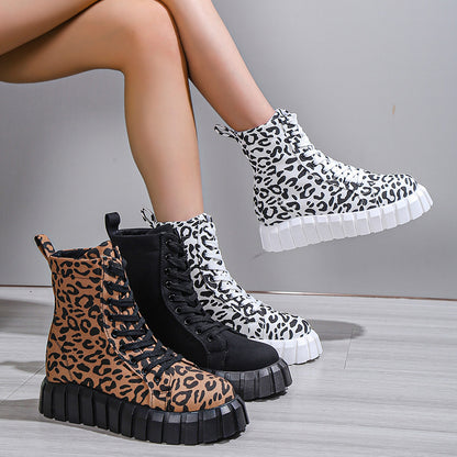 Leopard Print Platform Boots for Women