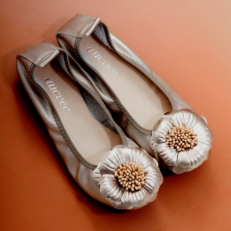 Women's Leather Flower Shoes Shallow Flat Sole