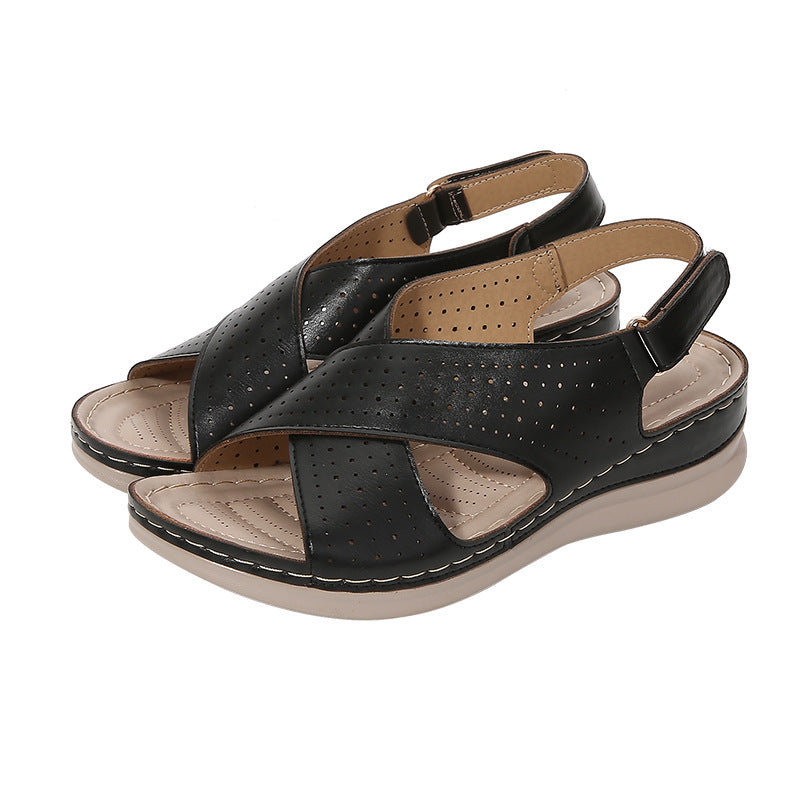 Breathable Velcro Cutout Wedge Sandals for Women