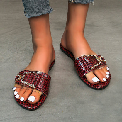Snake Pattern Slippers: Transparent Sandals with Buckle, Perfect for Beach