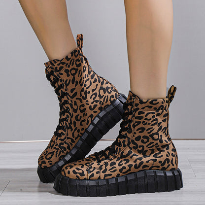 Leopard Print Platform Boots for Women