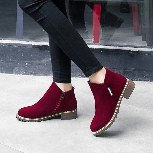 Winter Cotton Boots for Women: Low Heel Square Heel Style