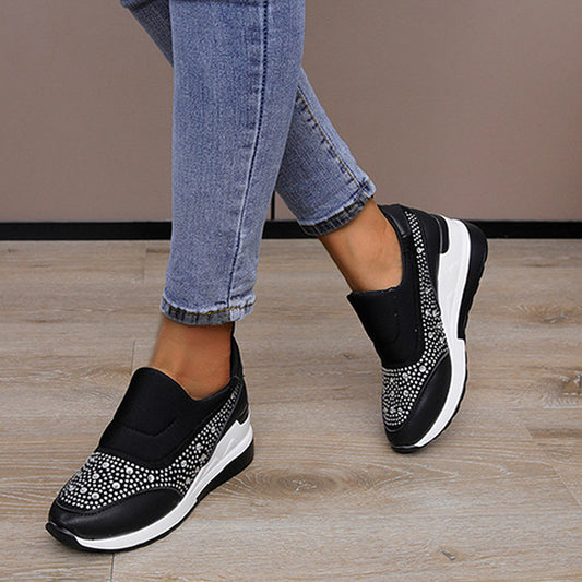 Rhinestone Wedges Flats Shoes for Women: Sneakers with Inner Height Increasing Feature