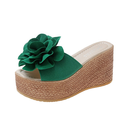 Women Wedge Slippers Summer Beach Platform Shoes Flower Peep Toe Female Sandals