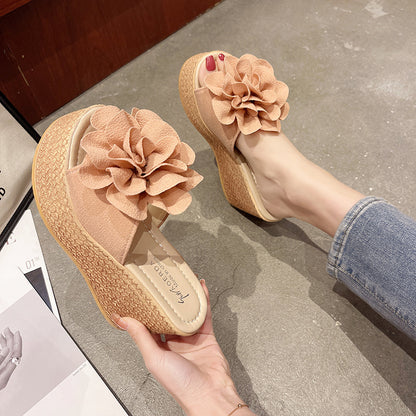 Women Wedge Slippers Summer Beach Platform Shoes Flower Peep Toe Female Sandals