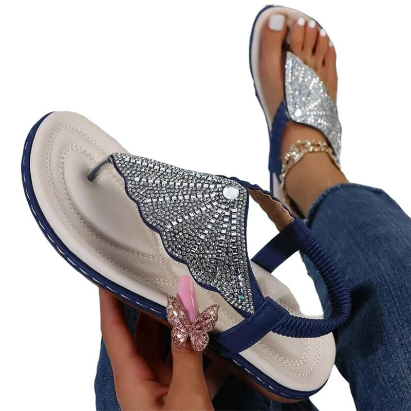 Glass Rhinestone Braided Flip Flop Flats for Women