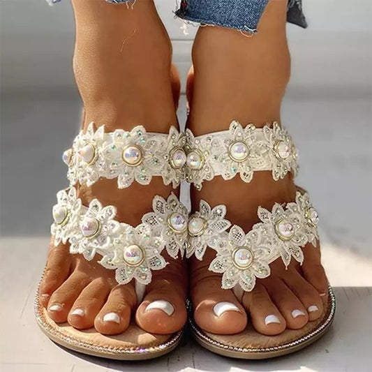 Thong Sandals 40 43 Plus Size Women's Shoes Flat Flower