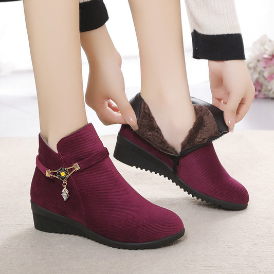 Women's Slope Heel Flat Mother's Cotton Shoes Short Boots