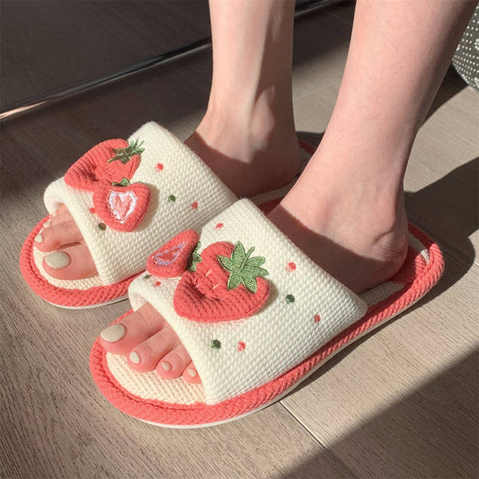 Women's Home Bedroom Quiet Soft Bottom Slippers Sweet Strawberry